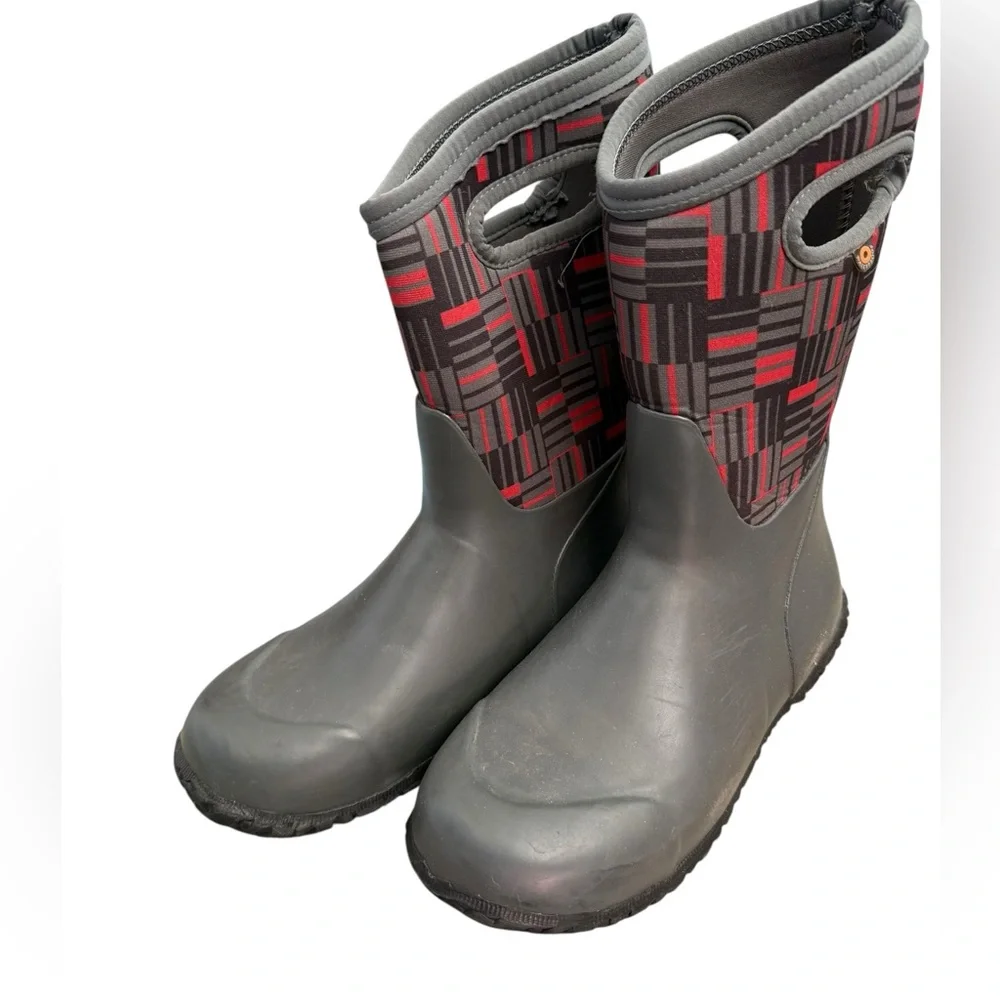 Bogs Sz 5 Gray Red York phaser youth Kids boots pull on winter Boots waterproof